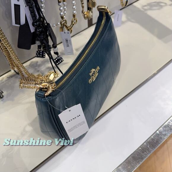 NWT Coach Teri Shoulder Bag Quilting CDP32 Gold/DARK TEAL Shiny smooth leather - Picture 7 of 9